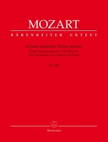 Mozart: Variations on Unser dummer Poebel meint K455 for Piano published by Barenreiter