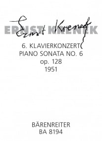 Krenek: Piano Sonata No.6 Opus 128 (1951) published by Barenreiter