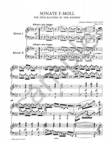 Brahms: Sonata in F minor Opus 34b for Two Pianos published by Peters