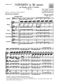 Vivaldi: Concerto in E minor RV484 - F.VIII/6 for Bassoon (Study Score) published by Ricordi