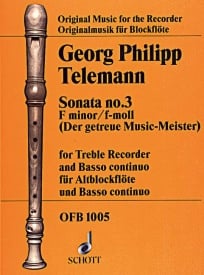 Telemann: Sonata No 3 in F minor for Treble Recorder published by Schott