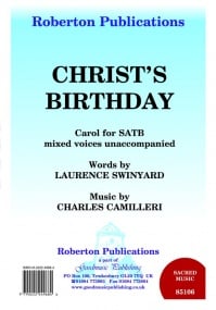 Camilleri: Christ's Birthday SATB published by Roberton