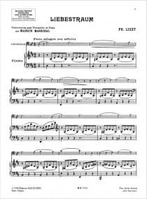 Liszt: Liebestraum (Nocturne No.3) for Cello published by Eschig