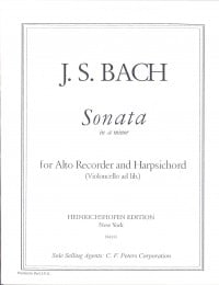 Bach: Sonata in A Minor BWV 1020 for Treble Recorder published by Peters