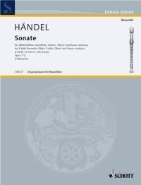 Handel: Sonata No.2 in G minor HWV 360 for Treble Recorder published by Schott