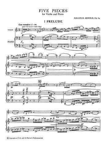 Arnold: Five Pieces Opus 84 for Violin published by Paterson