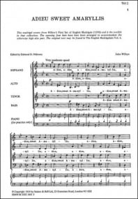 Wilbye: Adieu, sweet Amaryllis SATB published by Stainer & Bell