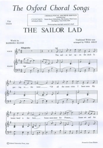 The Sailor Lad - in G (Traditional Welsh Tune) published by OUP
