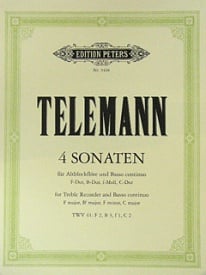 Telemann: 4 Sonatas for Treble Recorder published by Peters