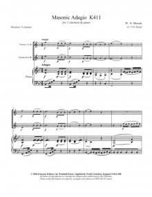 Mozart: Adagio K411 (Masonic Adagio) for 2 Clarinets & Piano published by Emerson