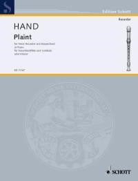 Hand: Plaint for Tenor Recorder published by Schott