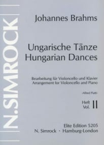 Brahms: Hungarian Dances Volume 2 (6-10) for Cello published by Simrock