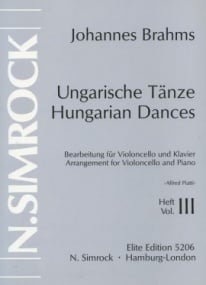 Brahms: Hungarian Dances Volume 3 (11-16) for Cello published by Simrock