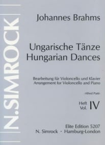 Brahms: Hungarian Dances Volume 4 (17-21) for Cello published by Simrock