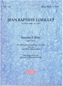 Loeillet: Sonata in F Opus 1 No.4 for Treble Recorder published by Moeck
