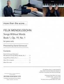 Mendelssohn: Songs Without Words No. 1 for Piano published by Peters