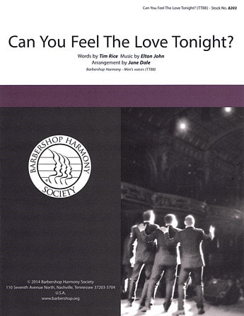 John: Can You Feel The Love Tonight TTBB published by Barbershop Harmony Society