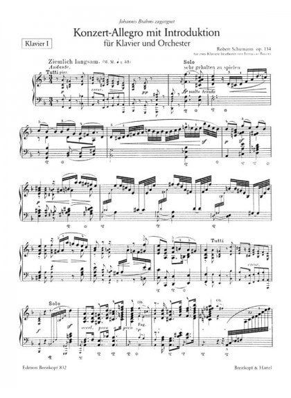 Schumann: Konzert-Allegro in D minor Opus 134 for Two Pianos published by Breitkopf
