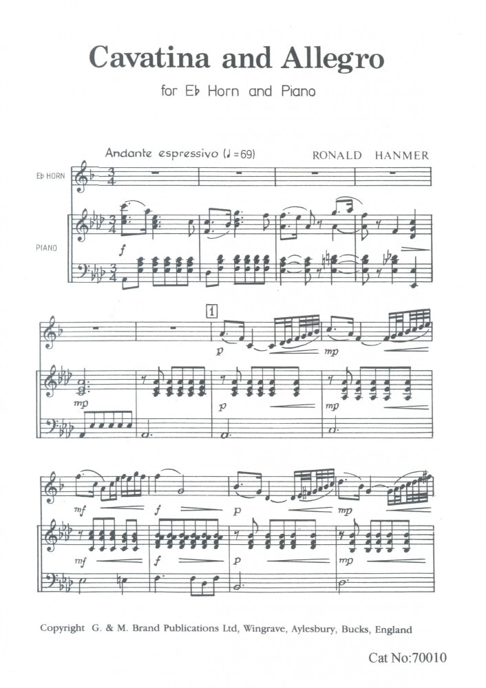 Hanmer: Cavatina & Allegro for Eb Horn published by G & M