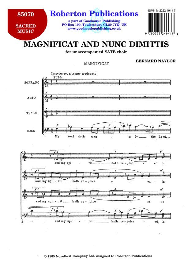 Naylor: Magnificat And Nunc Dimittis SATB published by Roberton