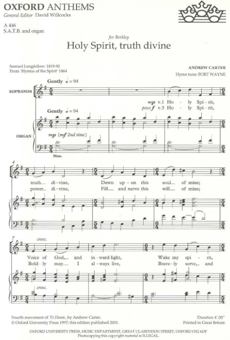 Carter: Holy Spirit, truth divine SATB published by OUP | Forwoods ...