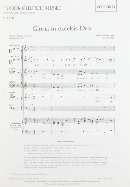 Weelkes: Gloria in excelsis Deo SSAATB published by OUP