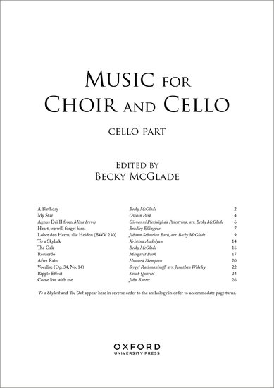 Music for Choir and Cello published by OUP - Cello Part
