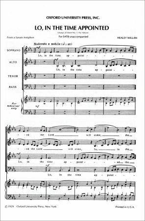 Willan: Lo, in the time appointed SATB published by OUP
