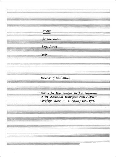 Steptoe: Study for Solo Violin published by Stainer & Bell
