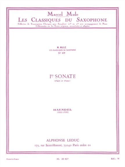 Handel: Sonata No 1 for Flute arr. for Alto Saxophone published by Leduc