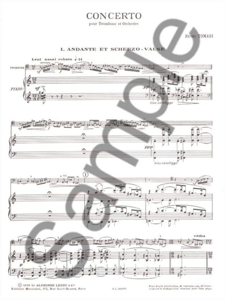 Tomasi: Concerto for Trombone & Piano published by Leduc | Forwoods ...