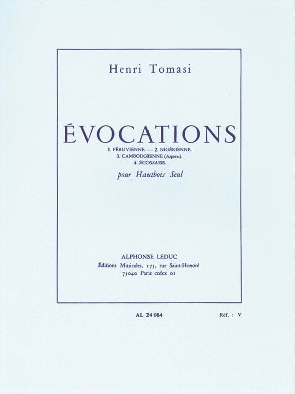Tomasi: Evocations for Solo Oboe published by Leduc