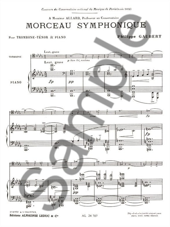 Gaubert Morceau Symphonique for Tenor Trombone published by Leduc