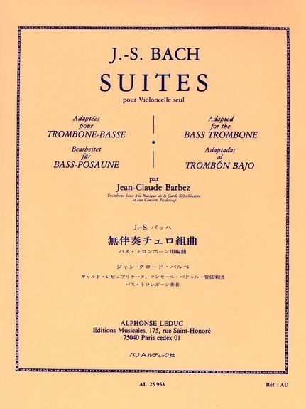 Bach: 6 Cello Suites Transcribed for Bass Trombone published by Leduc ...