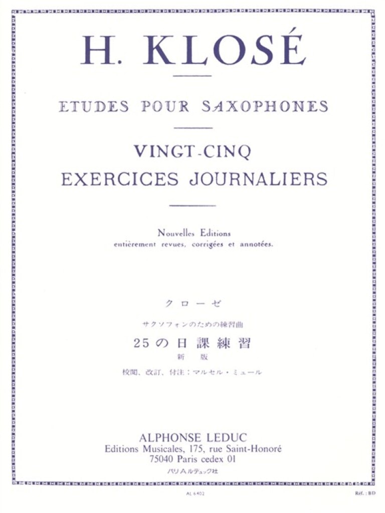 Klose: 25 Exercises Journaliers for Saxophone published by Leduc