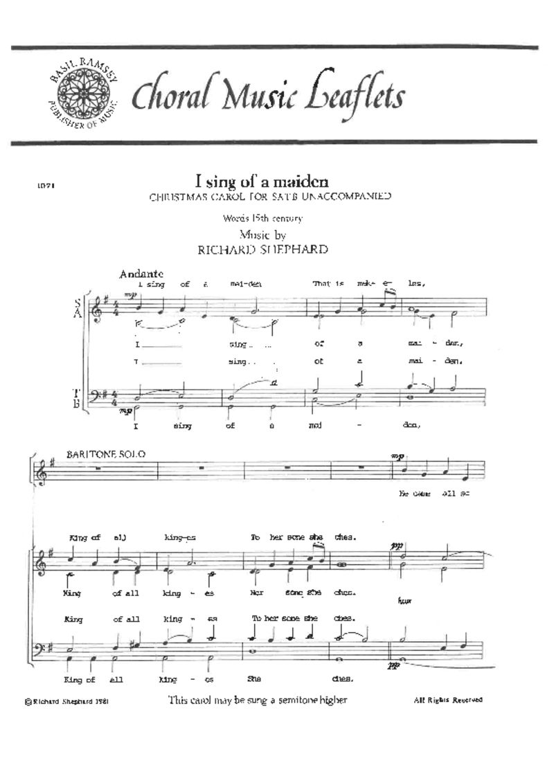 Shephard: I Sing Of A Maiden SATB published by Basil Ramsey