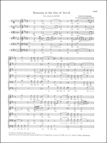 Weelkes: Hosanna to the Son of David SSATBB published by Stainer and Bell