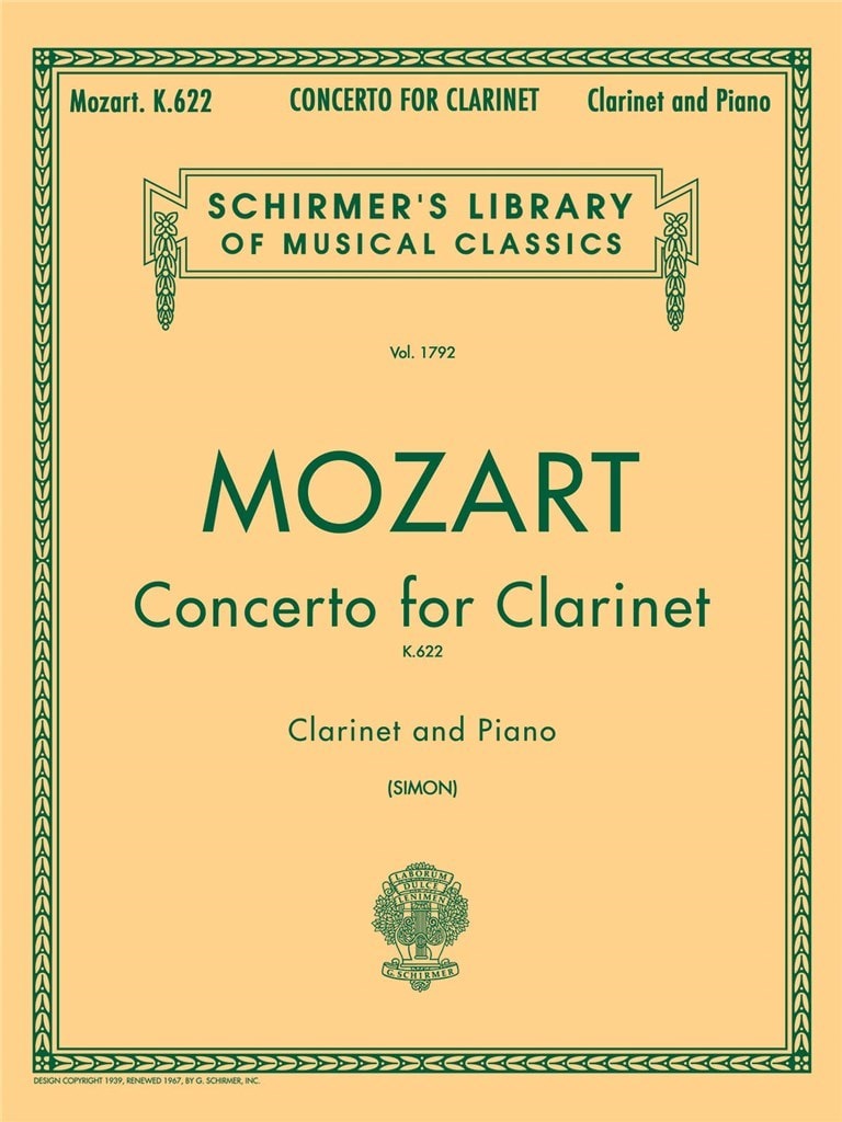 Mozart: Concerto in A KV622 for Bb Clarinet published by Schirmer