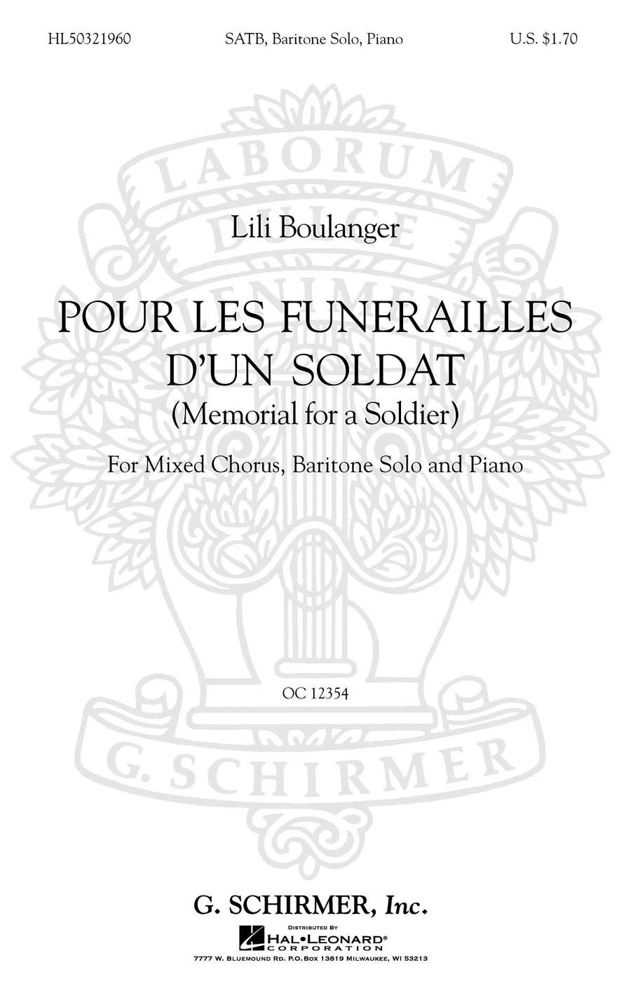 Boulanger: Pour les Funerailles d'un Soldat SATB published by Schirmer