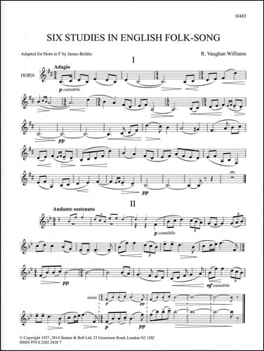 Vaughan-Williams: 6 Studies in English Folksong for Horn in F published by Stainer and Bell