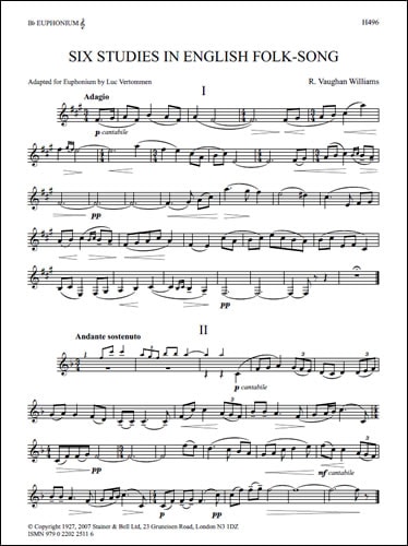 Vaughan-Williams: 6 Studies in English Folksong for Euphonium published by Stainer and Bell