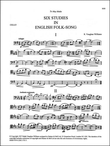 Vaughan-Williams: 6 Studies in English Folksong for Cello published by Stainer and Bell