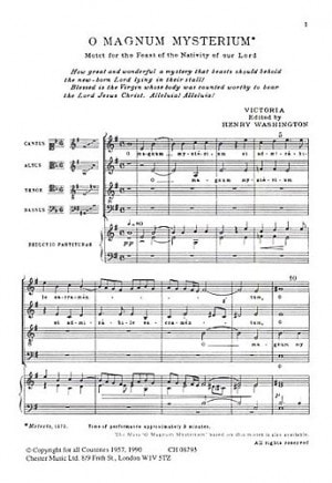 Victoria: O Magnum Mysterium SATB published by Chester