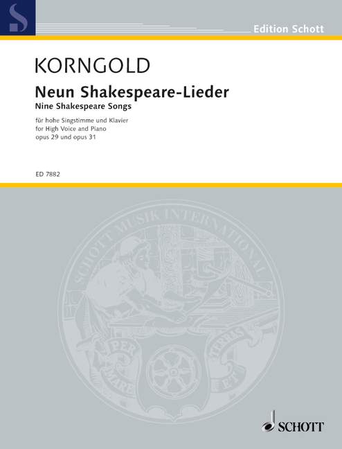Korngold: 9 Shakespeare Songs High Voice published by Schott