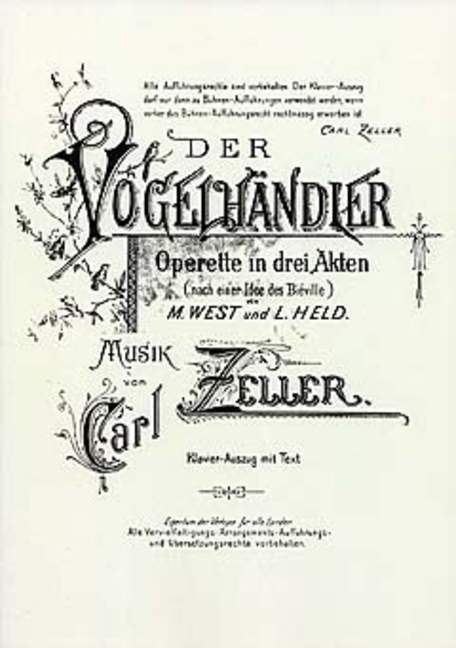 Zeller: Der Vogelhndler published by Bosworth - Vocal Score