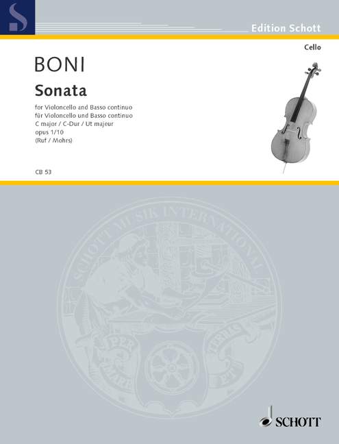Boni: Sonata in C Op 1 No 10 for Cello published by Schott