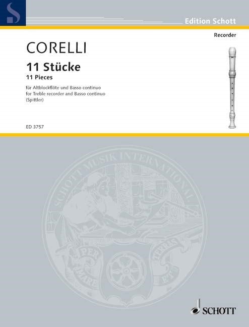 Corelli: 11 Pieces  for Treble Recorder published by Schott