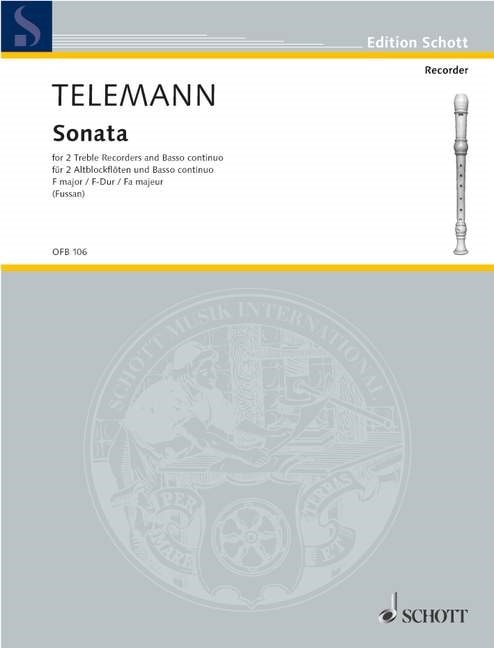 Telemann: Sonata F major for 2 Treble Recorders published by Schott