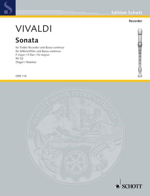 Vivaldi: Sonata in F RV 52  for Treble Recorder published by Schott