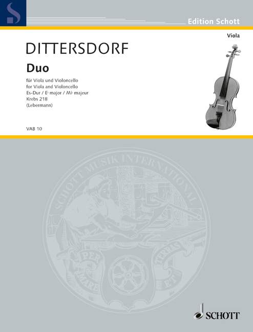Dittersdorf: Duo in Eb Major for viola & cello published by Schott
